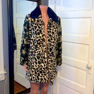 Blue collar camo cheetah print fluffy coat